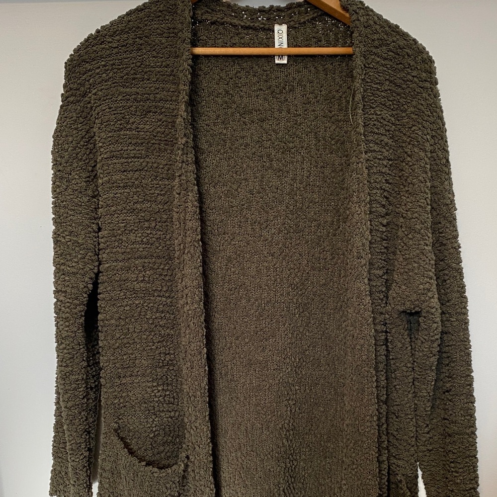 Textured Olive Open Cardigan